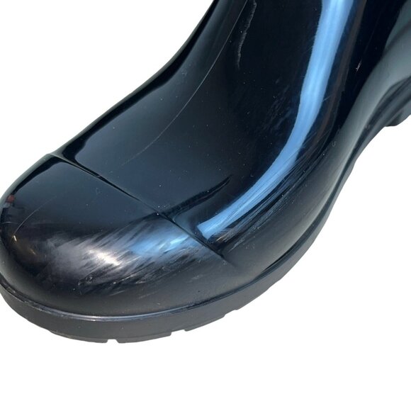 UGG Women's Shiny Black Rubber Signature Logo Sienna Rain Boots Sz 7 - Picture 11 of 14